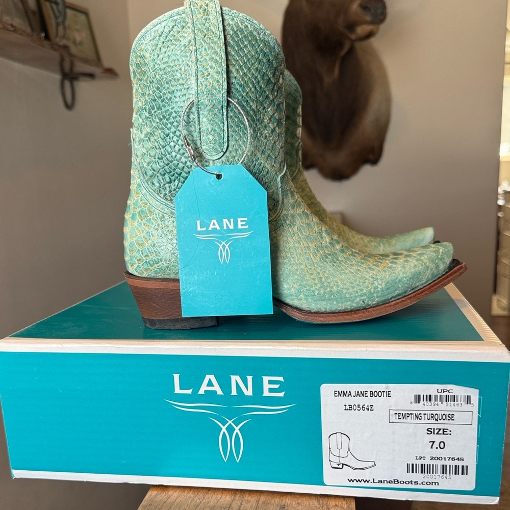 Emma Jane Tempting Turquoise Snakeskin Booties - Picture 5 of 5
